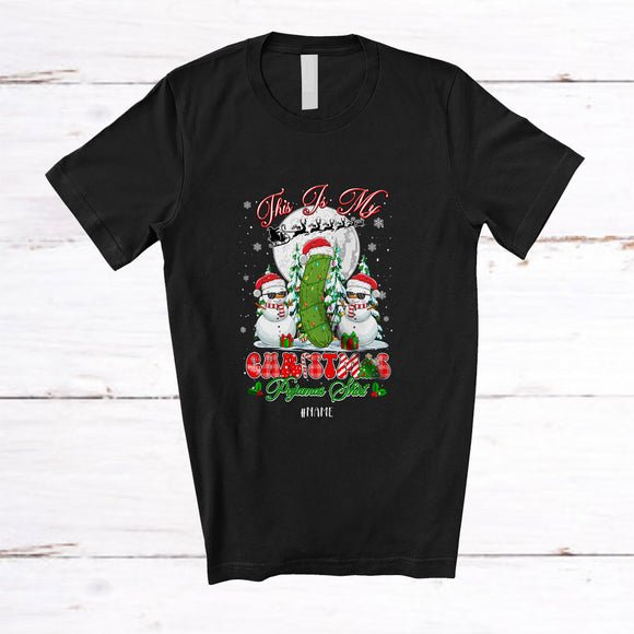 MacnyStore - Personalized Custom Name My Christmas Pajamas Shirt; Lovely Cucumber Snowman; Vegetable Vegan T-Shirt