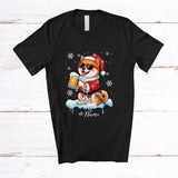 MacnyStore - Personalized Custom Name Shiba Inu Santa Drinking Beer; Joyful Christmas Drunker Family T-Shirt