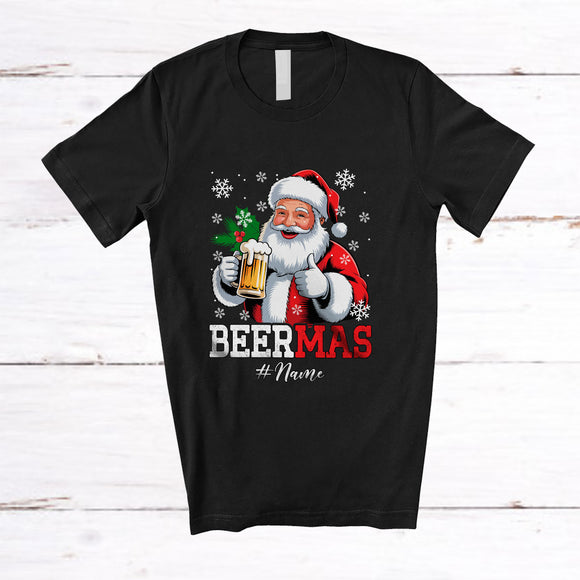 MacnyStore - Personalized Custom Name Beermas; Wonderful Christmas Santa Santa Drinking Beer Drunker T-Shirt