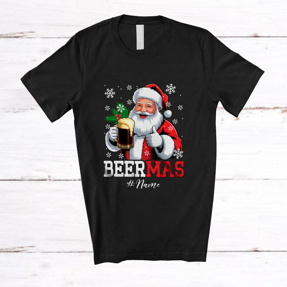 MacnyStore - Personalized Custom Name Beermas; Wonderful Christmas Santa Santa Drinking Dark Beer Drunker T-Shirt
