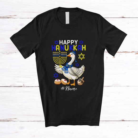 MacnyStore - Personalized Custom Name Happy Hanukkah; Adorable Chanukah Lights Goose Animal; Family T-Shirt