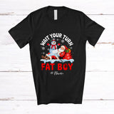 MacnyStore - Personalized Custom Name Wait Your Turn Fat Boy; Humorous Christmas Snowman Santa Fighting T-Shirt