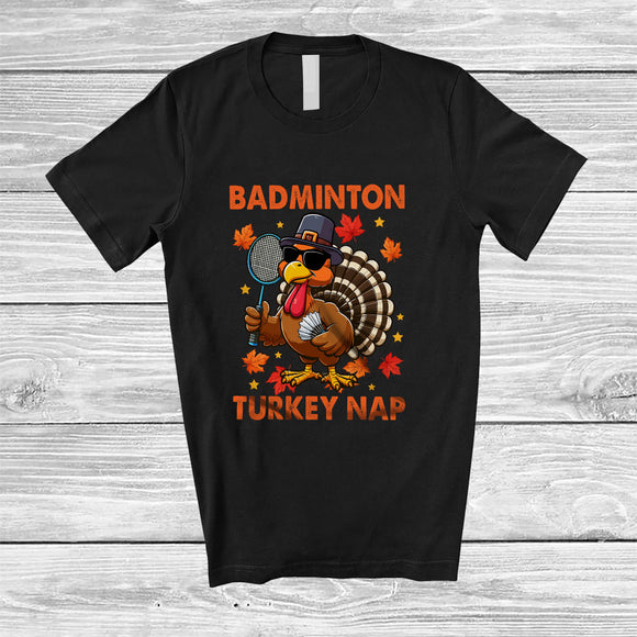 MacnyStore - Personalized Custom Name Badminton Turkey Nap; Humorous Thanksgiving Turkey Sport Player Team T-Shirt