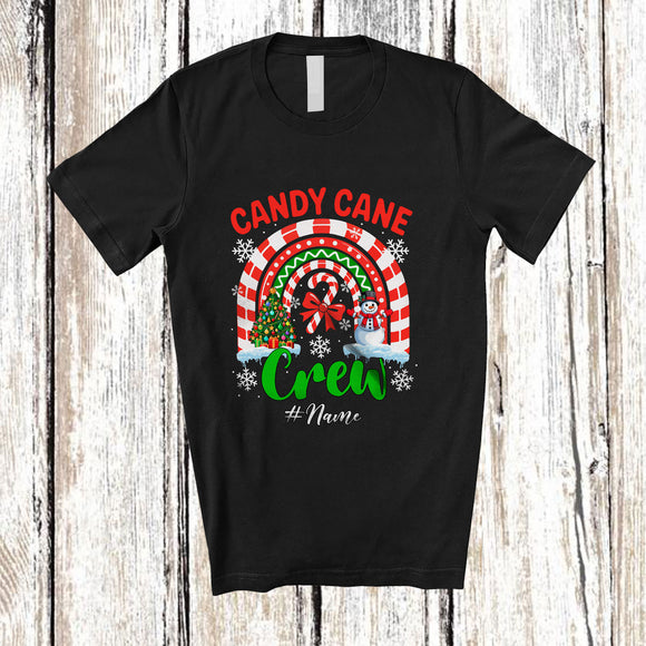 MacnyStore - Personalized Custom Name Candy Cane Crew; Adorable Christmas Rainbow Candy Canes Snowman T-Shirt
