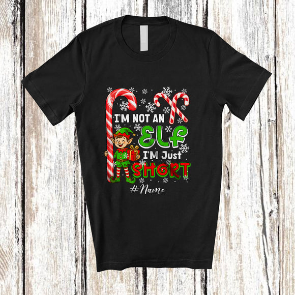 MacnyStore - Personalized Custom Name I'm Not An Elf Just Short; Humorous Christmas Candy Canes Family T-Shirt