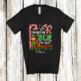 MacnyStore - Personalized Custom Name I'm Not An Elf Just Short; Humorous Christmas Candy Canes Family T-Shirt