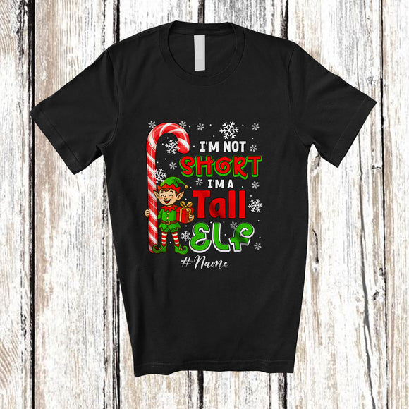 MacnyStore - Personalized Custom Name I'm Not Short I'm A Tall Elf; Humorous Christmas Candy Canes Family T-Shirt