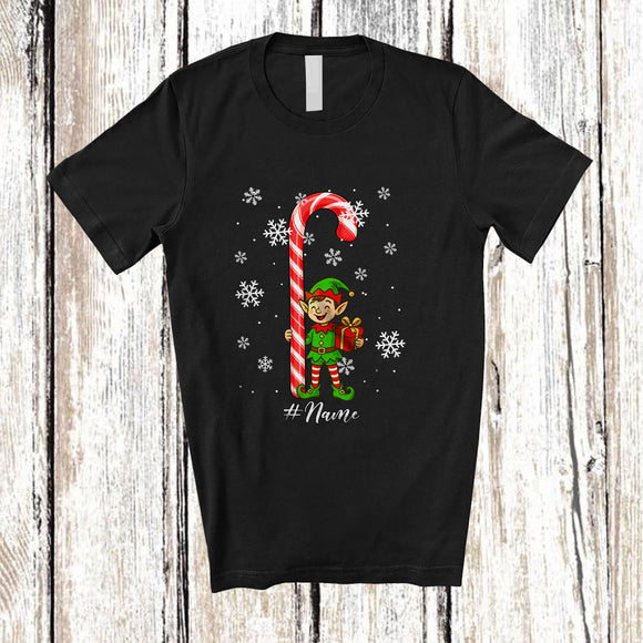 MacnyStore - Personalized Custom Name Elf With Candy Canes; Lovely Christmas Elf Lover Snow; Family T-Shirt