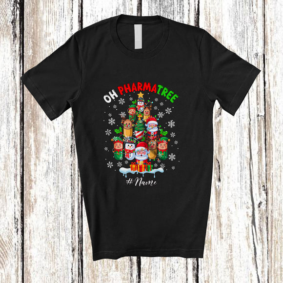 MacnyStore - Personalized Custom Name Oh Pharmatree; Lovely Christmas Lights Tree Medication Pills; Pharmacist T-Shirt