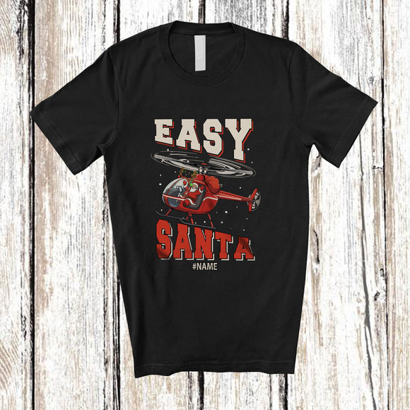 MacnyStore - Personalized Custom Name Easy Santa; Amusing Christmas Santa On Helicopter Reindeer T-Shirt
