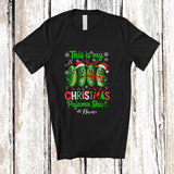 MacnyStore - Personalized Custom Name This Is My Christmas Pajama Shirt; Humorous Four Santa Reindeer Pickles T-Shirt