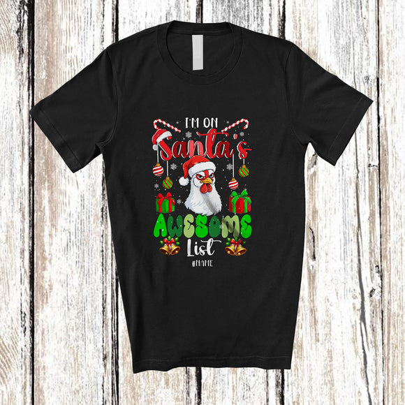 MacnyStore - Personalized Custom Name I'm On Santa's Awesome List; Amazing Christmas Santa Chicken Face T-Shirt