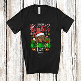 MacnyStore - Personalized Custom Name I'm On Santa's Awesome List; Amazing Christmas Santa Dachshund Face T-Shirt