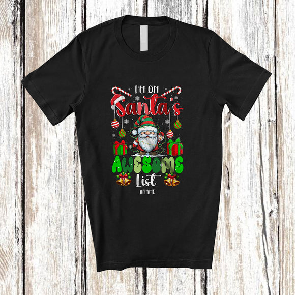 MacnyStore - Personalized Custom Name I'm On Santa's Awesome List; Amazing Christmas Santa Gnome Face T-Shirt