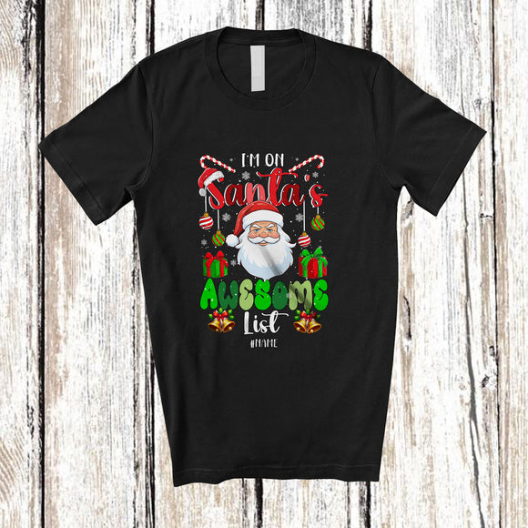 MacnyStore - Personalized Custom Name I'm On Santa's Awesome List; Amazing Christmas Santa Santa Face T-Shirt