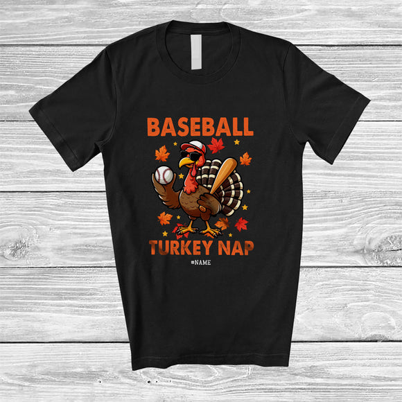 MacnyStore - Personalized Custom Name Baseball Turkey Nap; Humorous Thanksgiving Turkey Sport Player Team T-Shirt