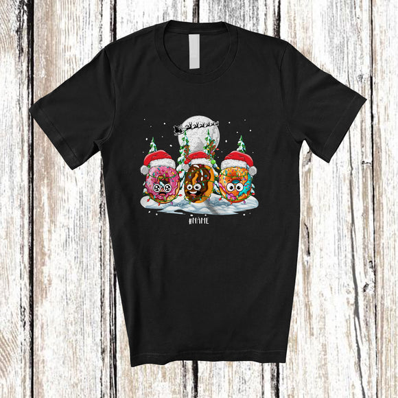 MacnyStore - Personalized Custom Name Three Santa Reindeer Donut; Lovely Christmas Moon Tree Food Lover T-Shirt
