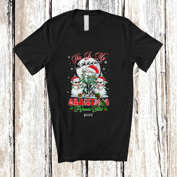 MacnyStore - Personalized Custom Name My Christmas Pajamas Shirt; Joyful Santa Snowman Gin; Drinking T-Shirt