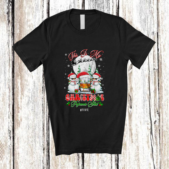 MacnyStore - Personalized Custom Name My Christmas Pajamas Shirt; Joyful Santa Snowman Rum; Drinking T-Shirt