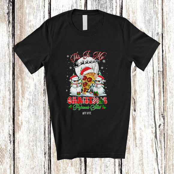 MacnyStore - Personalized Custom Name My Christmas Pajamas Shirt; Joyful Santa Snowman Pizza Food T-Shirt