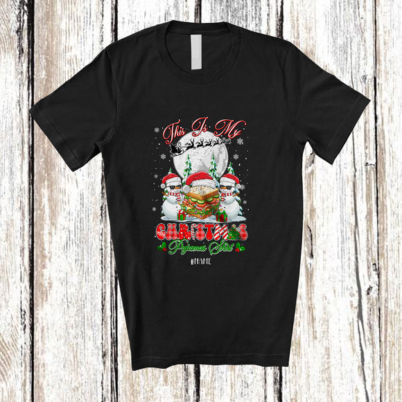 MacnyStore - Personalized Custom Name My Christmas Pajamas Shirt; Joyful Santa Snowman Sandwich Food T-Shirt