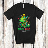 MacnyStore - Personalized Custom Name Tree Rex; Adorable Christmas Lights Tree Plaid T-Rex Dinosaur T-Shirt