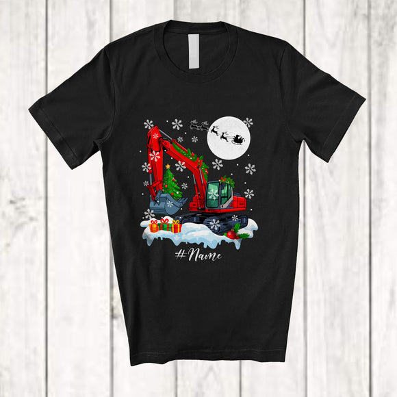 MacnyStore - Personalized Custom Name Christmas Excavator Snow Around; Amazing Christmas Excavator Driver T-Shirt