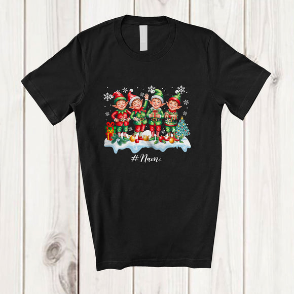 MacnyStore - Personalized Custom Name Four X-mas Elf Painting Draw; Amusing Christmas Family T-Shirt