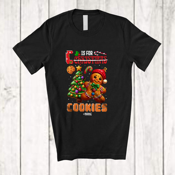 MacnyStore - Personalized Custom Name C Is For Cookies Not Christmas; Joyful X-mas Lights Baker Family T-Shirt