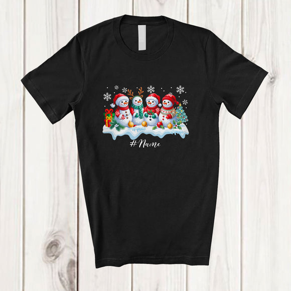 MacnyStore - Personalized Custom Name Four X-mas Snowman Painting Draw; Amusing Christmas Family T-Shirt