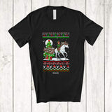 MacnyStore - Personalized Custom Name Elf Riding Unicorn; Amazing Christmas Sweater Family Group T-Shirt