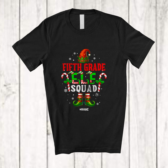 MacnyStore - Personalized Fifth Grade Elf Squad; Proud Christmas Custom Name Students Teacher Group T-Shirt