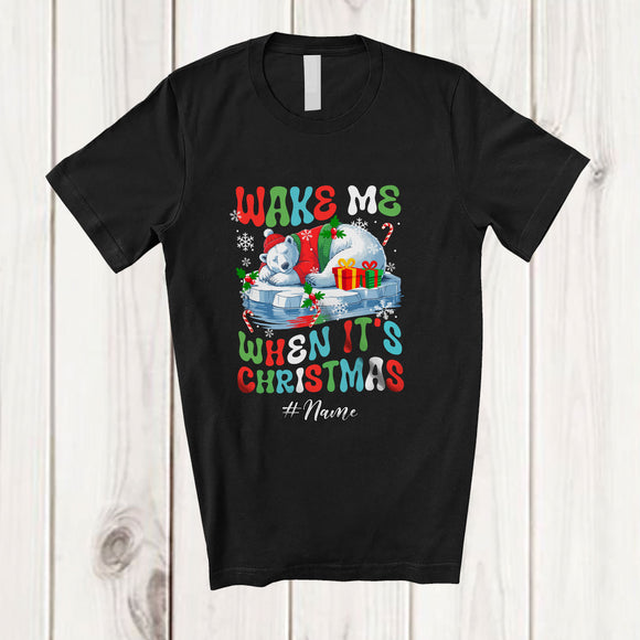 MacnyStore - Personalized Custom Name Wake Me When It's Christmas; Humorous X-mas Polar Bear Sleepy Animal T-Shirt