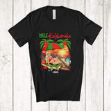 MacnyStore - Personalized Custom Name Mele Kalikimaka; Joyful Christmas Santa Girl Women Hawaiian Beach T-Shirt