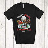 MacnyStore - Personalized Custom Name Merry Drunk Christmas; Cheerful Santa Drinking Beer On X-mas Sleigh T-Shirt