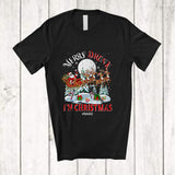 MacnyStore - Personalized Custom Name Merry Drunk Christmas; Cheerful Santa Drinking Wine On X-mas Sleigh T-Shirt