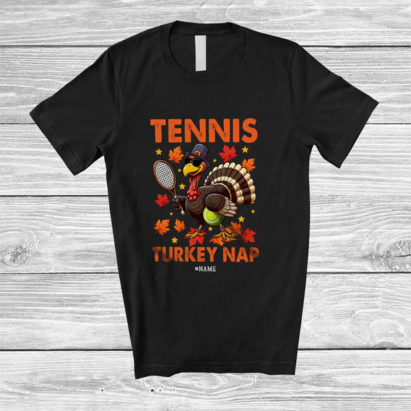 MacnyStore - Personalized Custom Name Tennis Turkey Nap; Humorous Thanksgiving Turkey Sport Player Team T-Shirt
