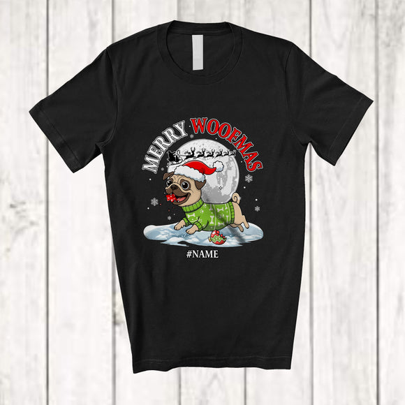 MacnyStore - Personalized Custom Name Woofmas; Merry Christmas Pug Ornament Damage T-Shirt