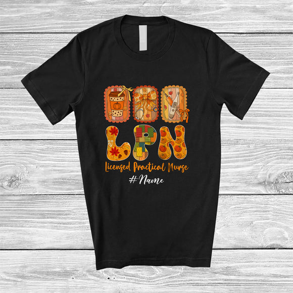 MacnyStore - Personalized Custom Name LPN Nurse; Lovely Thanksgiving Fall Coffee Bow Tie; Women Family T-Shirt