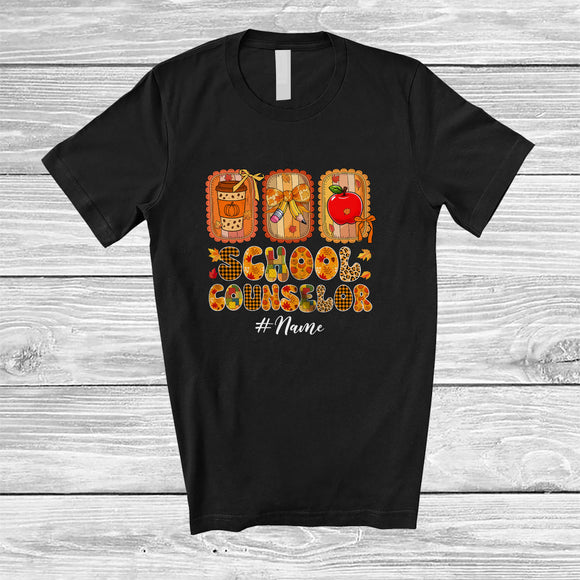 MacnyStore - Personalized Custom Name School Counselor; Lovely Thanksgiving Fall Coffee Bow Tie; Women Family T-Shirt