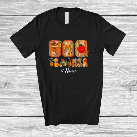 MacnyStore - Personalized Custom Name Teacher; Lovely Thanksgiving Fall Coffee Bow Tie; Women Family T-Shirt