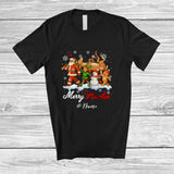 MacnyStore - Personalized Custom Name Merry Huntin'; Joyful Christmas Santa Elf Snowman Hunting; Hunter T-Shirt