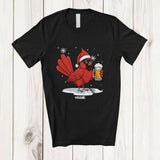MacnyStore - Personalized Custom Name Cardinal Bird Santa Drinking Beer; Joyful Christmas Drunker T-Shirt