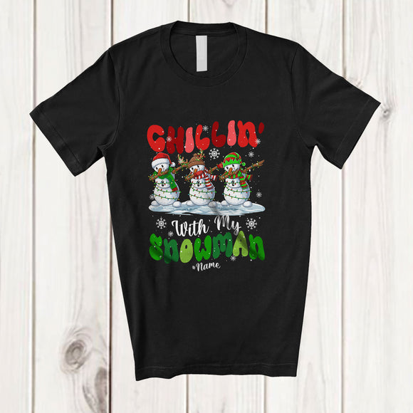 MacnyStore - Personalized Chillin' With My Snowmies; Cheerful Christmas Custom Name Three Snowman Dabbing T-Shirt