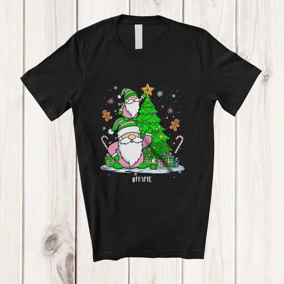 MacnyStore - Personalized Custom Name Gnome Building X-mas Tree; Adorable Christmas Snow Family Group T-Shirt