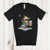 MacnyStore - Personalized Custom Name Cockatiel Santa Sunglasses Drinking Beer; Joyful Christmas Drunker T-Shirt