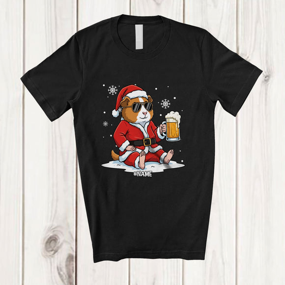 MacnyStore - Personalized Custom Name Guinea pig Santa Sunglasses Drinking Beer; Joyful Christmas Drunker T-Shirt