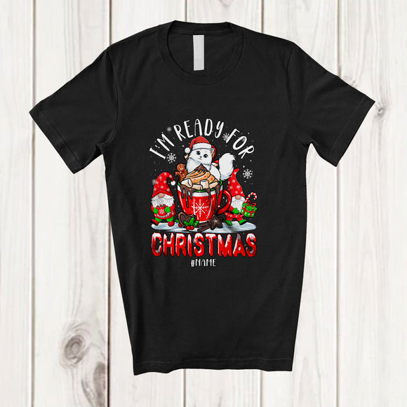MacnyStore - Personalized Custom Name I'm Ready For Christmas; Lovely Santa Cat In Coffee Cup Gnomes T-Shirt