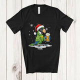 MacnyStore - Personalized Custom Name Macaw Santa Sunglasses Drinking Beer; Joyful Christmas Drunker T-Shirt