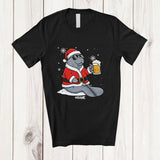 MacnyStore - Personalized Custom Name Manatee Santa Sunglasses Drinking Beer; Joyful Christmas Drunker T-Shirt